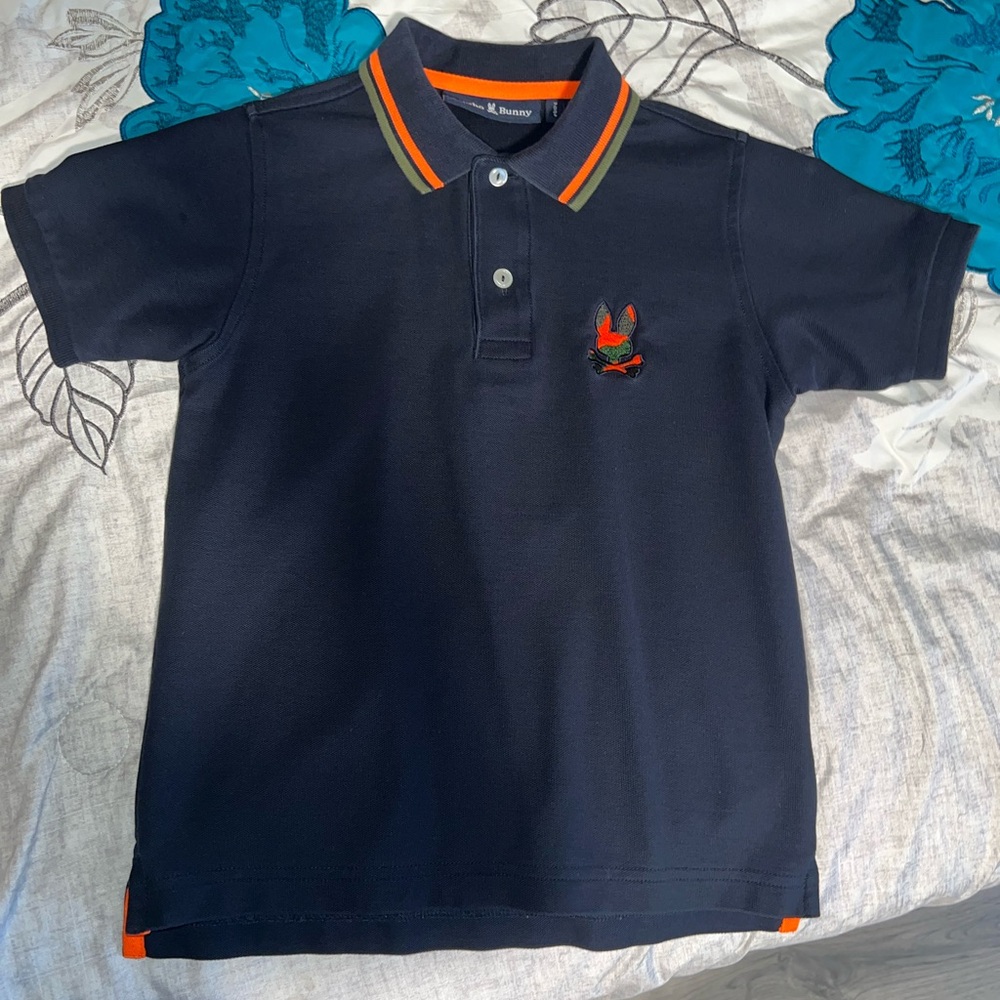 Psycho Bunny Navy Polo with Orange and Green Trim